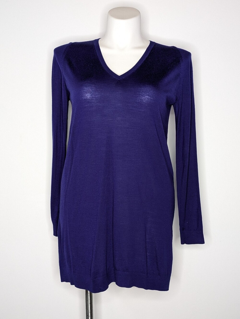 Akris Punto Blue Purple Long Sleeve Sheer Knit V Neck Wool Sweater 12